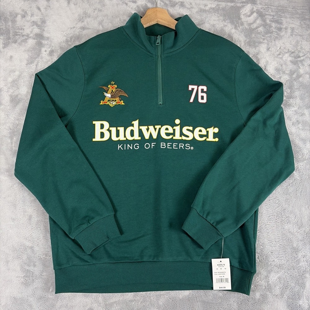 Budweiser 76 Clydesdales Green Quarter Zip Sweatshirt Mens Medium Breweriana NEW